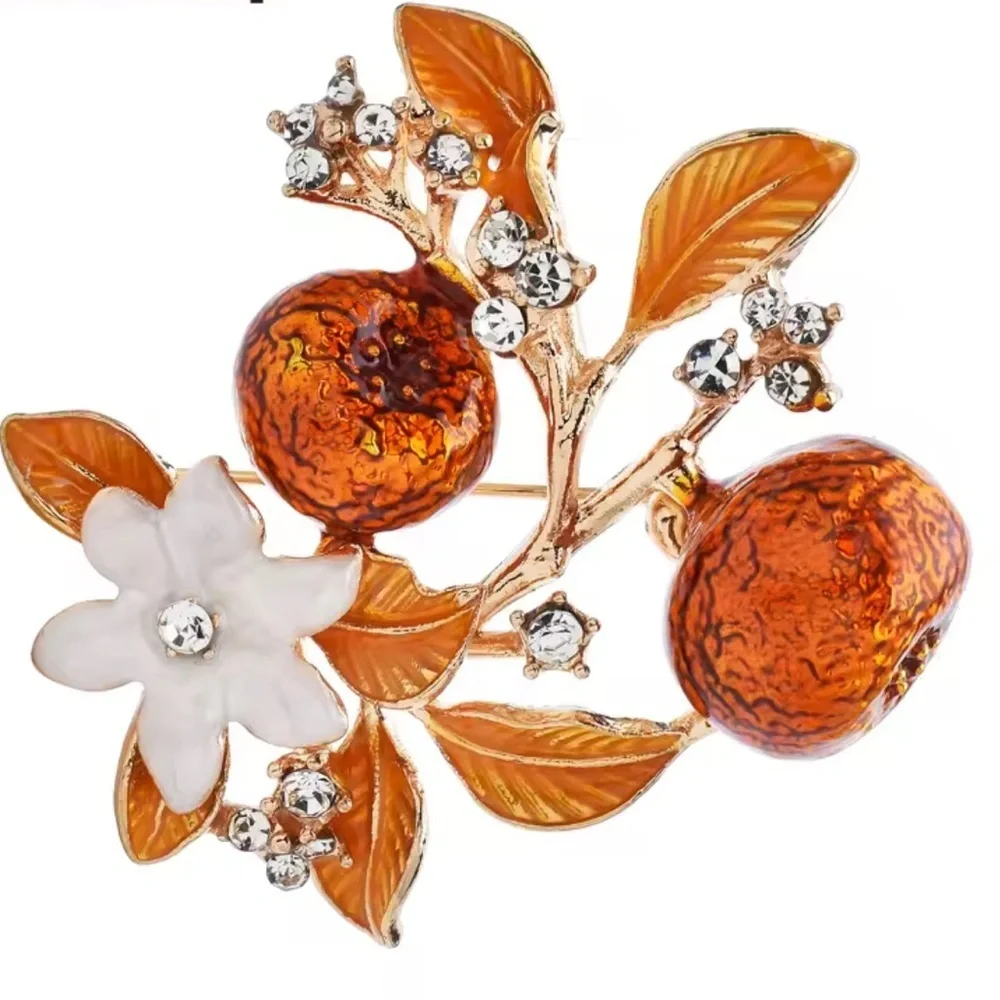 Orange Floral Gold Brooch